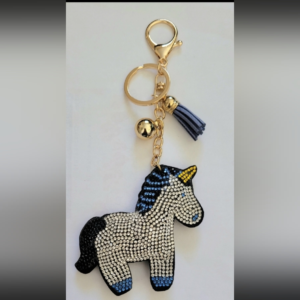 Sparkle Unicorn Tassel Bell Crystal Rhinestone Keychain Bag Charm